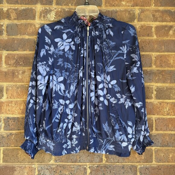 Chico's Size 2 Women's Reversible Shirred Bomber Jacket Floral Romantic L/XL - Picture 1 of 9